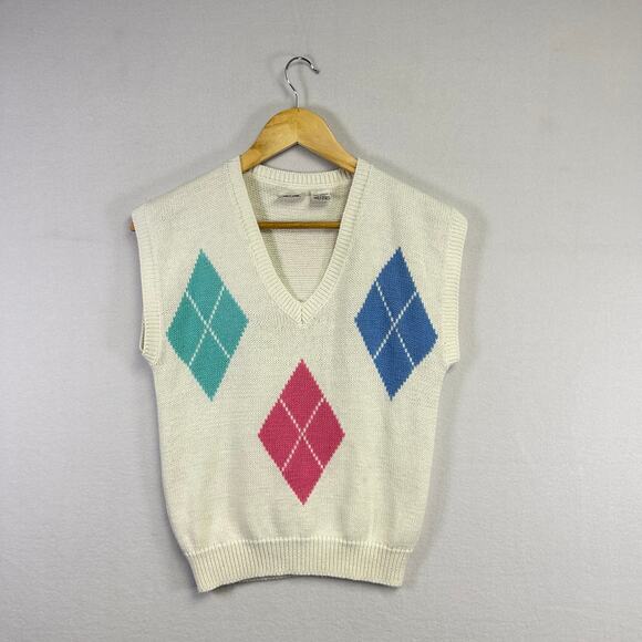 Woman's Cream Pullover Sweater Vest - Size Petite Small Academia Preppy - Picture 1 of 7